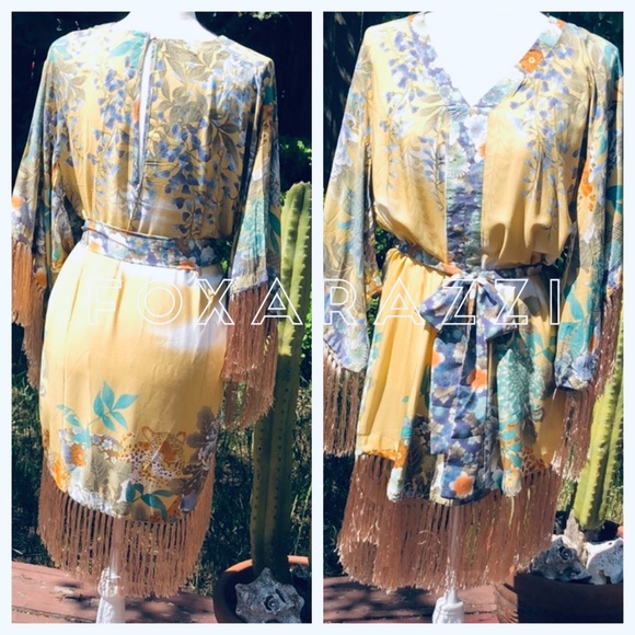 Willow Tassel Mini Dress Meadow Yellow Floral Boho - Picture 5 of 8
